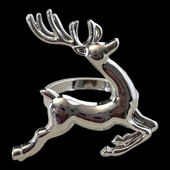 Set (6) Silver REINDEER NAPKIN RINGS Holders Holiday Christmas Table Decor 2.25" - Picture 2 of 13